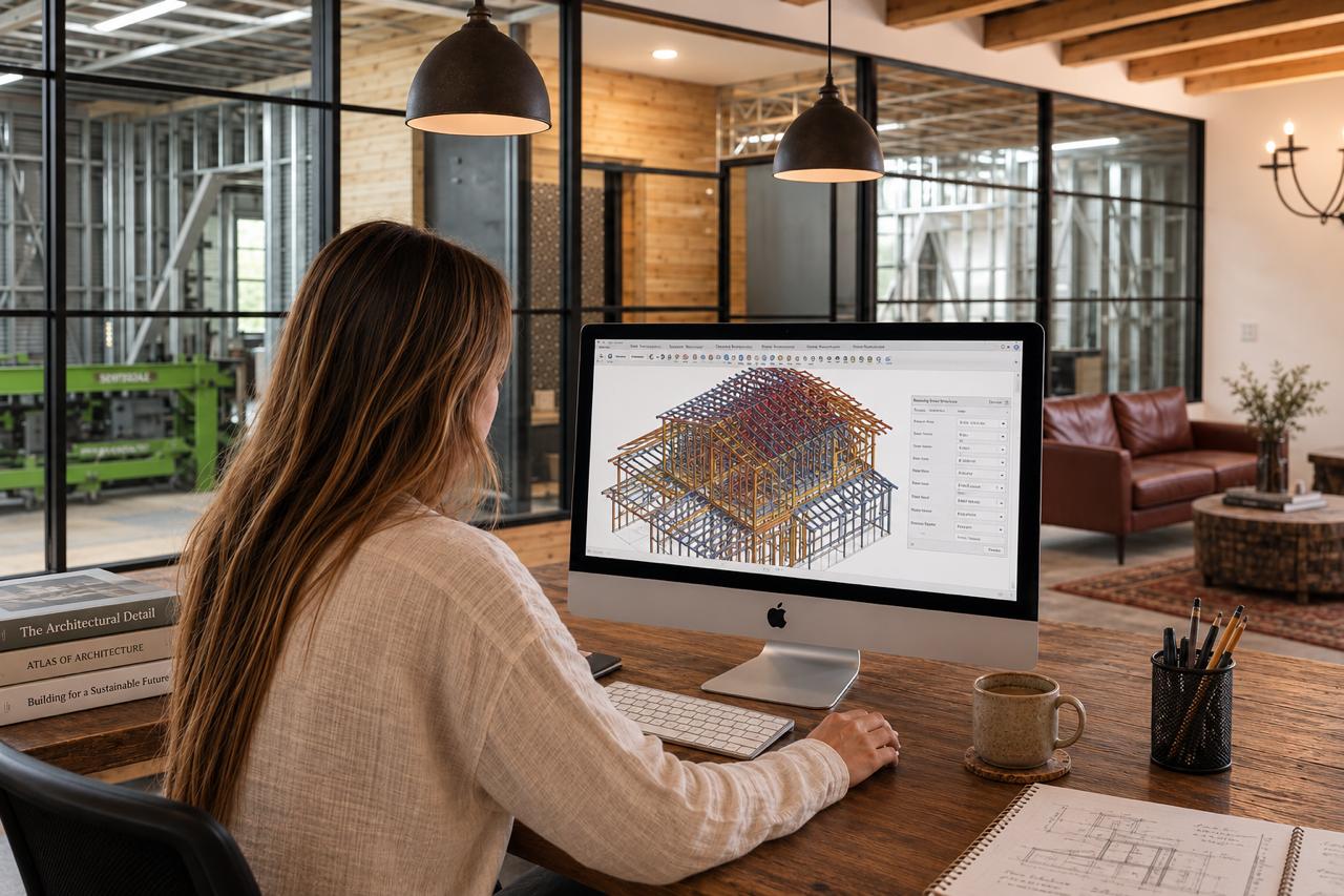 3D structural design software showing light gauge steel framing model for Mar Azul home in Nosara